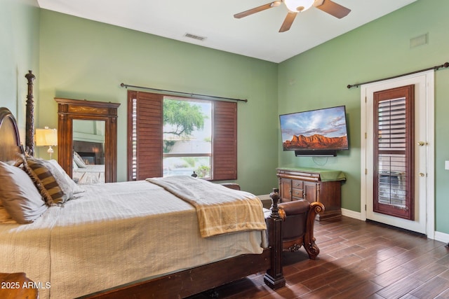6428 W Eugie Ave, Glendale, AZ 85304 - bedroom featuring access to outside, wood finished floors, baseboards, and a ceiling fan