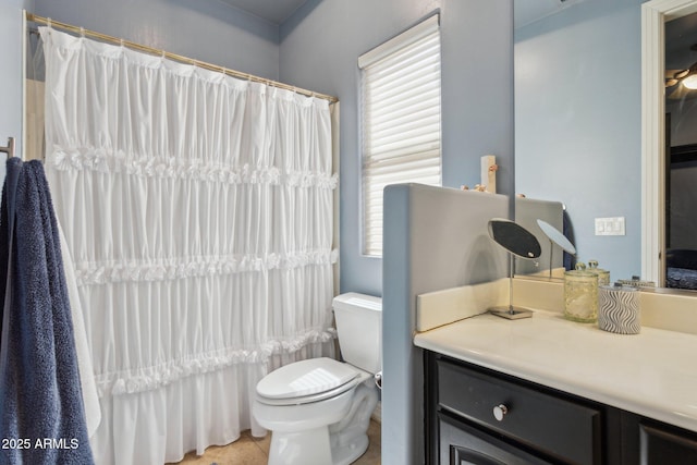 6428 W Eugie Ave, Glendale, AZ 85304 - bathroom featuring toilet, a shower with curtain, and vanity