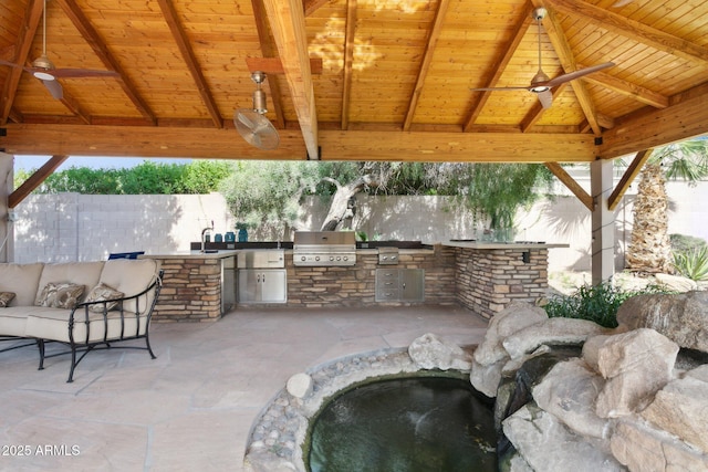 6428 W Eugie Ave, Glendale, AZ 85304 - view of patio with a gazebo, ceiling fan, and a sink