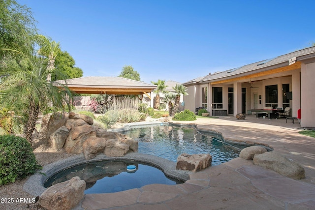 6428 W Eugie Ave, Glendale, AZ 85304 - swimming pool featuring a gazebo, a ceiling fan, and a patio area