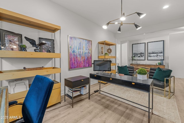 10127 E Tillman Ave, Mesa, AZ 85212 - office with wood finished floors, a chandelier, baseboards, and recessed lighting