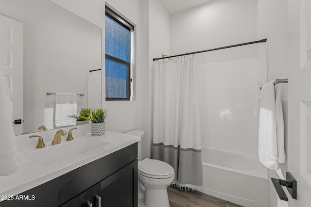 10127 E Tillman Ave, Mesa, AZ 85212 - full bath with toilet, wood finished floors, shower / bathtub combination with curtain, and vanity