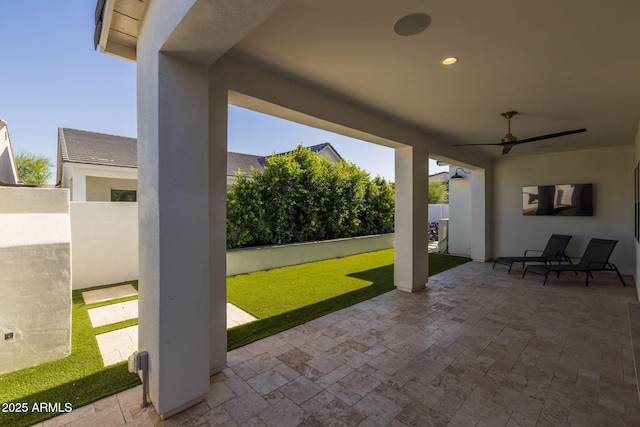 10127 E Tillman Ave, Mesa, AZ 85212 - view of patio / terrace with a fenced backyard and ceiling fan