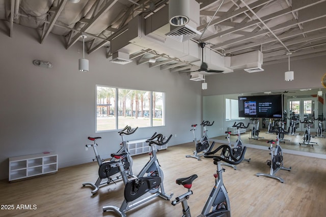 10127 E Tillman Ave, Mesa, AZ 85212 - exercise room with wood finished floors and a high ceiling