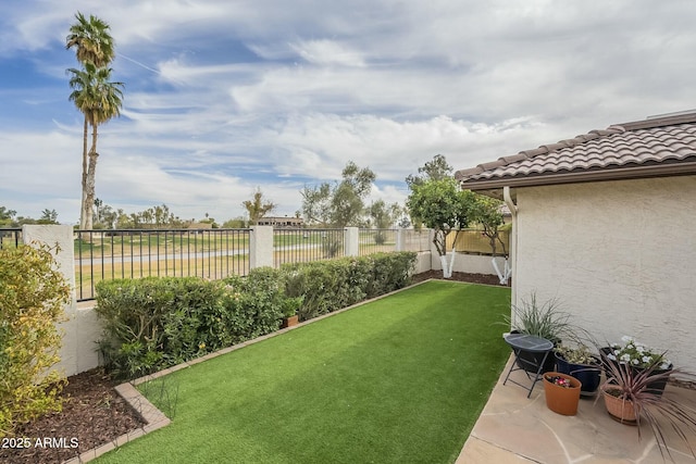 view of yard with a fenced backyard