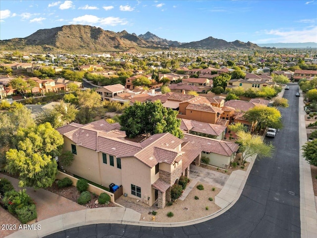 drone / aerial view with a mountain view