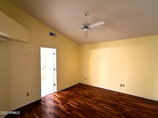 1836 N Stapley Dr Unit 88, Mesa, AZ 85203 - empty room with dark wood finished floors, a ceiling fan, lofted ceiling, and baseboards