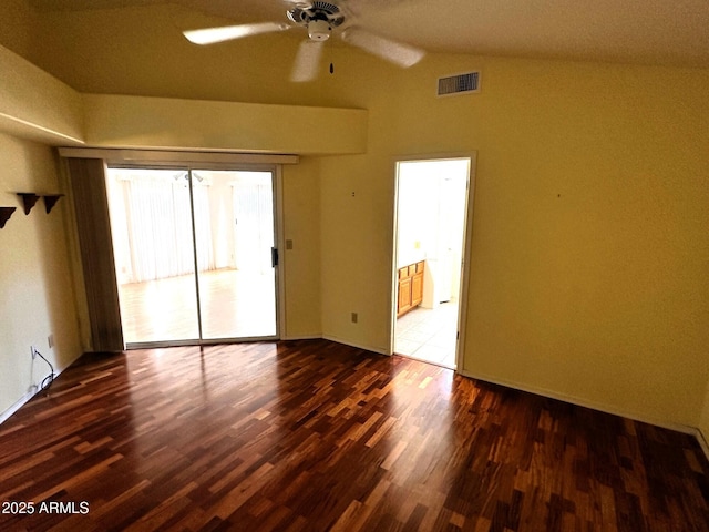 1836 N Stapley Dr Unit 88, Mesa, AZ 85203 - spare room featuring ceiling fan, dark wood-style floors, baseboards, and high vaulted ceiling