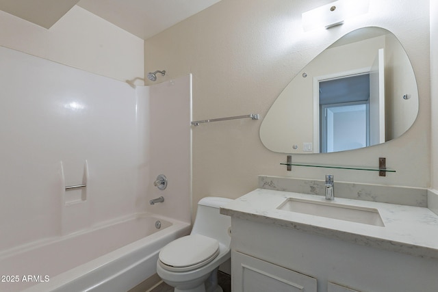 full bathroom featuring vanity, shower / tub combination, and toilet