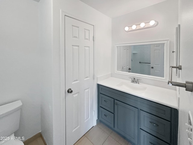 bathroom with tile patterned flooring, toilet, and vanity