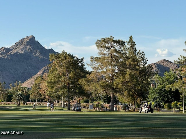 view of community with a mountain view