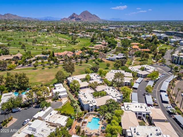 5221 N 24th St Unit 103, Phoenix, AZ 85016 - aerial view of residential area featuring a mountain backdrop, a golf club, and a pool area