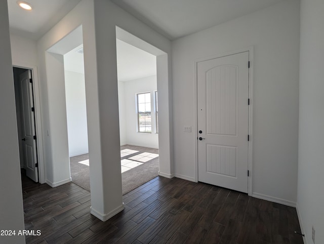 foyer entrance with dark hardwood / wood-style flooring