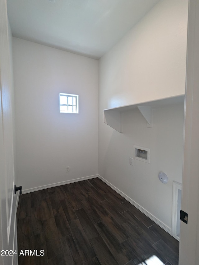 washroom with dark wood-type flooring and hookup for a washing machine