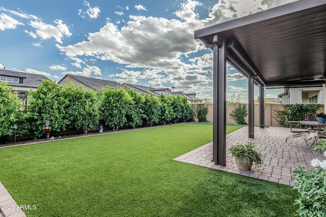 view of yard featuring a fenced backyard and a patio area