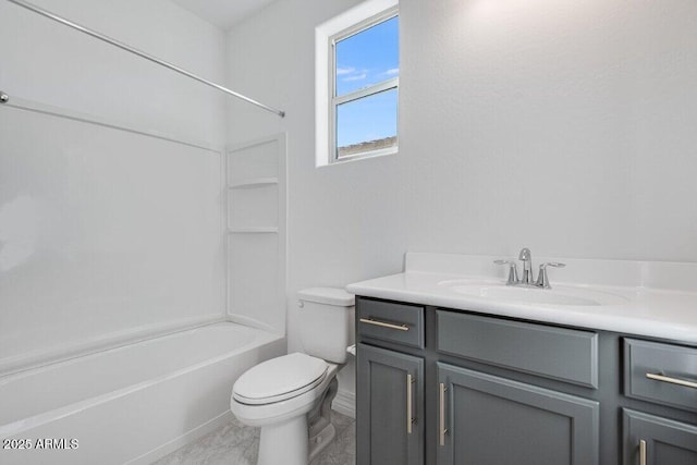 full bathroom featuring shower / tub combination, vanity, and toilet