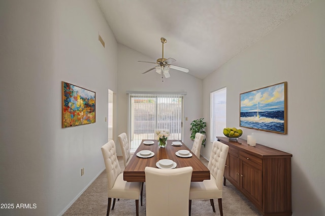 522 W Dennis Ct, Tempe, AZ 85283 - dining room with light carpet, vaulted ceiling, and ceiling fan