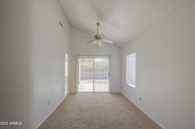 522 W Dennis Ct, Tempe, AZ 85283 - carpeted spare room with ceiling fan, a textured ceiling, and vaulted ceiling