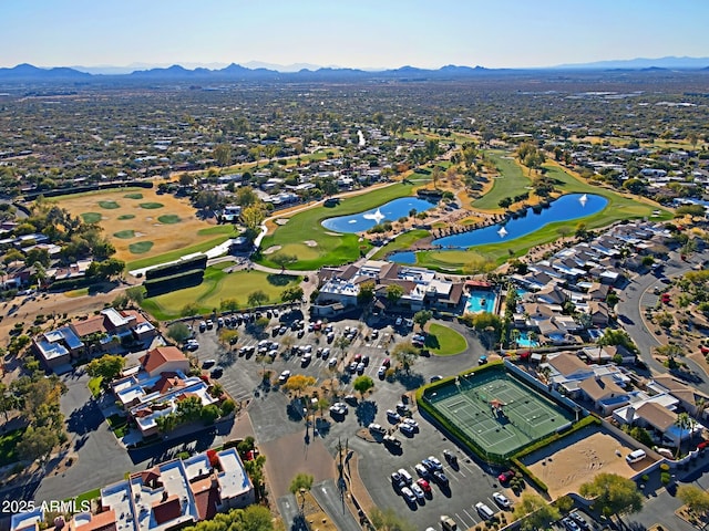 aerial view with a water and mountain view