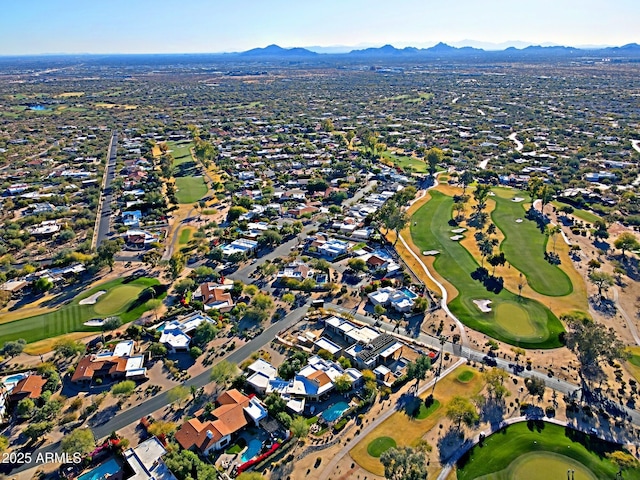 drone / aerial view featuring a mountain view