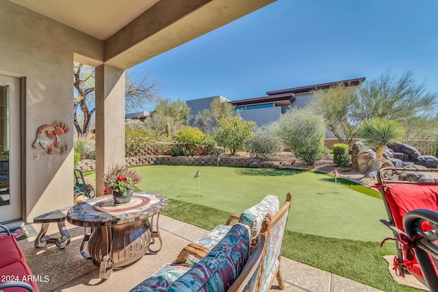 view of yard with a patio area and an outdoor hangout area