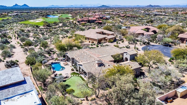 drone / aerial view featuring a mountain view