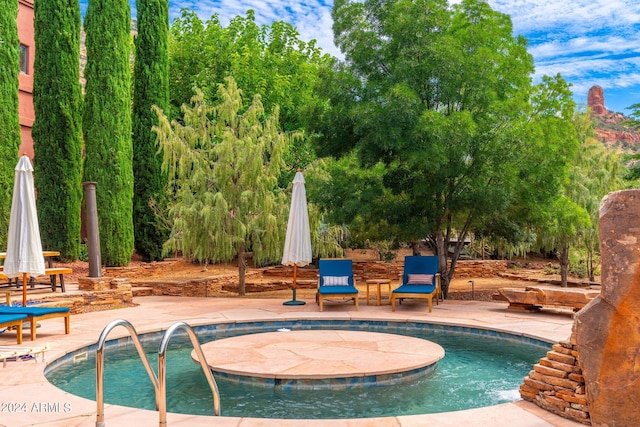 view of pool featuring a patio