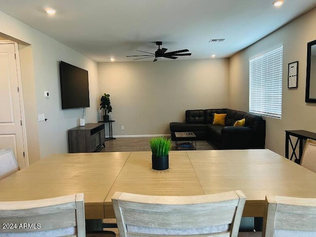 dining room featuring ceiling fan