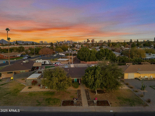 view of aerial view at dusk