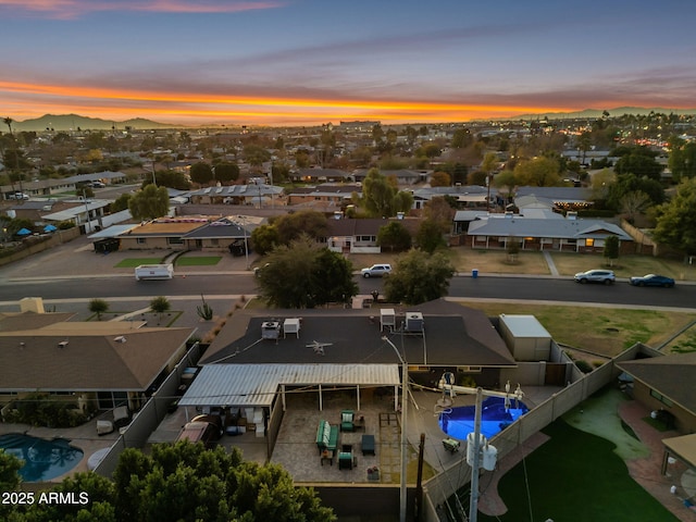 view of aerial view at dusk