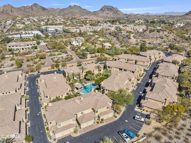 aerial view with a residential view and a mountain view