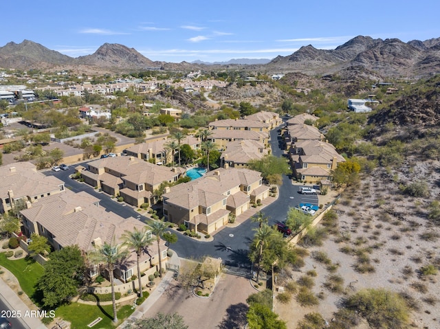 aerial view featuring a residential view and a mountain view