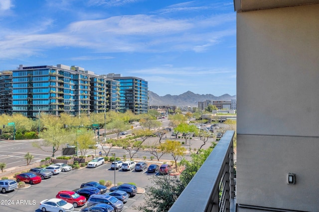 balcony featuring a mountain view