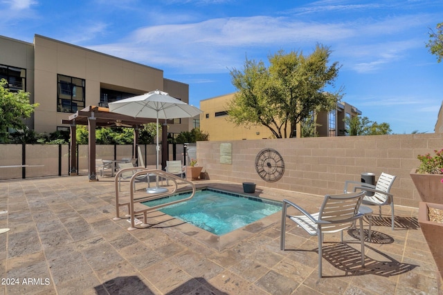 view of pool with a patio and an in ground hot tub