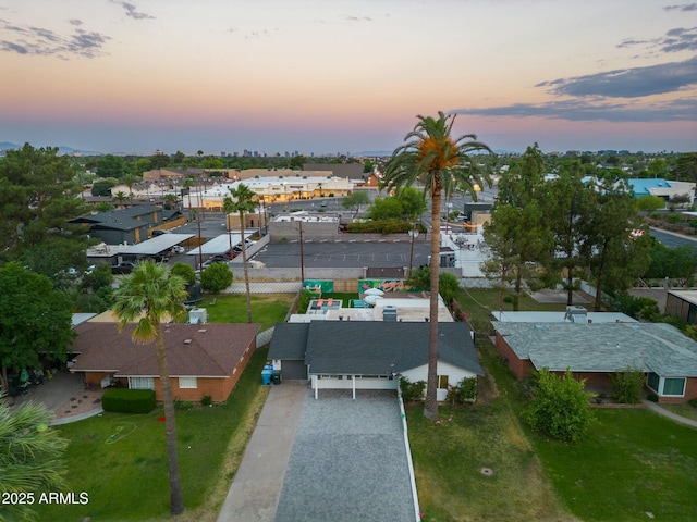 view of aerial view at dusk