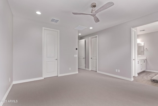 7492 E Via De Luna Dr, Scottsdale, AZ 85255 - unfurnished bedroom featuring recessed lighting, ensuite bathroom, carpet flooring, and a ceiling fan