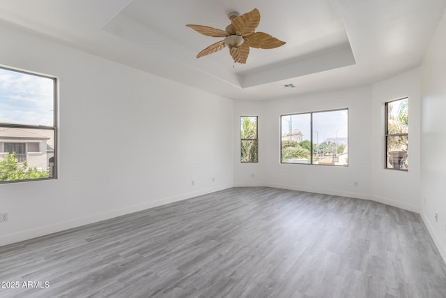 2302 S Canfield, Mesa, AZ 85209 - unfurnished room with a raised ceiling, healthy amount of natural light, wood finished floors, and baseboards