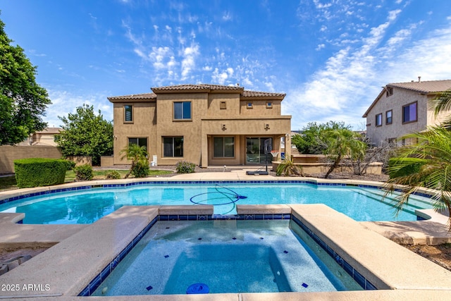 2302 S Canfield, Mesa, AZ 85209 - swimming pool with an in-ground hot tub, fence, and a patio area