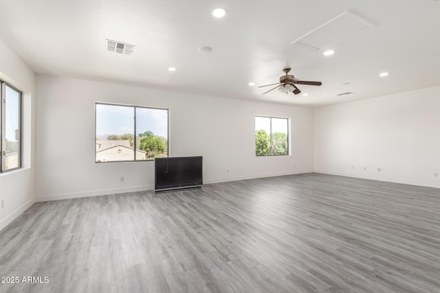 2302 S Canfield, Mesa, AZ 85209 - empty room with recessed lighting, light wood-style flooring, attic access, baseboards, and ceiling fan
