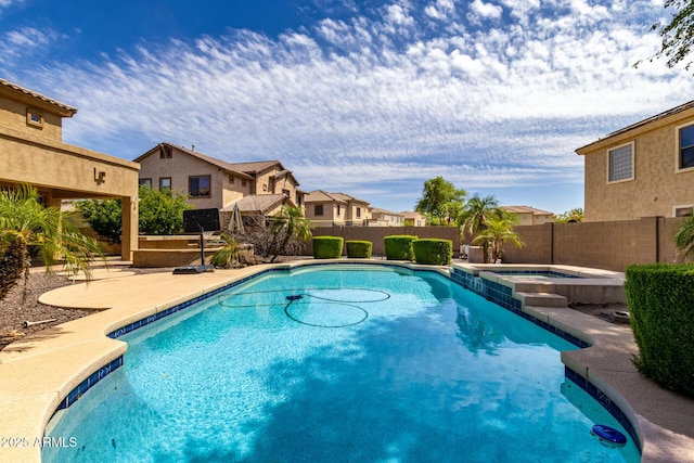 2302 S Canfield, Mesa, AZ 85209 - view of swimming pool featuring a fenced backyard, a patio area, a residential view, and a pool with connected hot tub