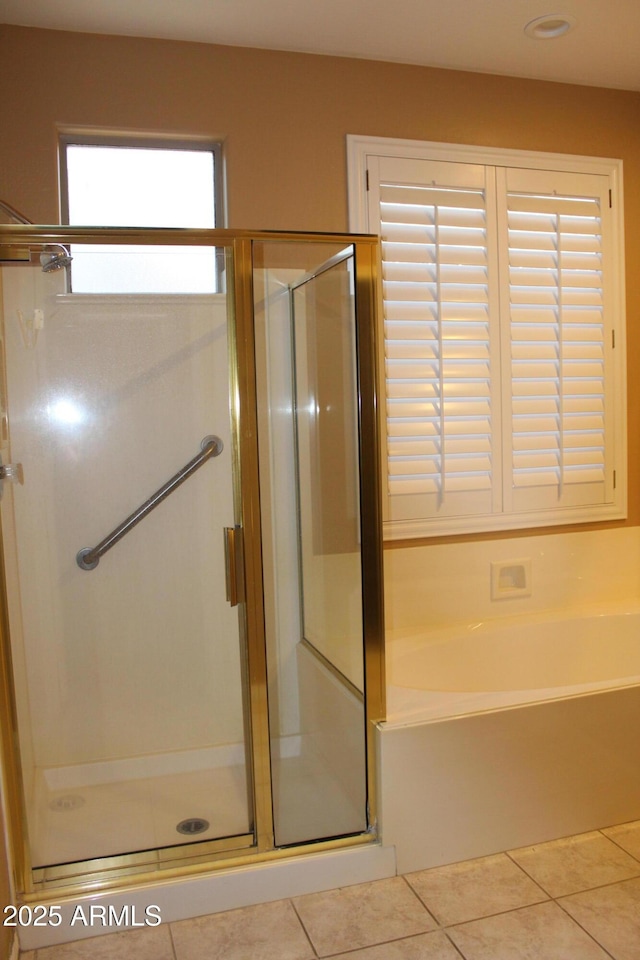 34464 N 68th Way, Scottsdale, AZ 85266 - bathroom with a shower stall, tile patterned flooring, and a bath