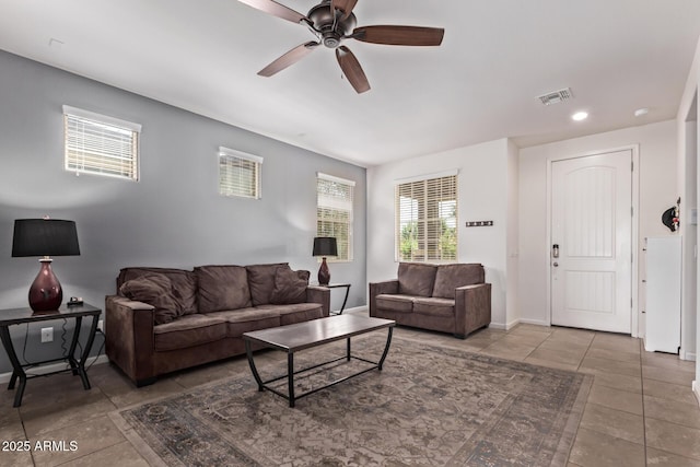 932 W Capulin Trl, San Tan Valley, AZ 85140 - living area featuring ceiling fan, tile patterned flooring, and baseboards