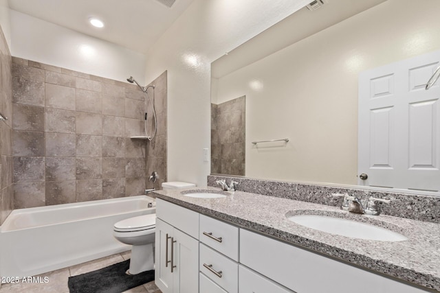 932 W Capulin Trl, San Tan Valley, AZ 85140 - full bath featuring toilet, double vanity,  shower combination, and tile patterned flooring