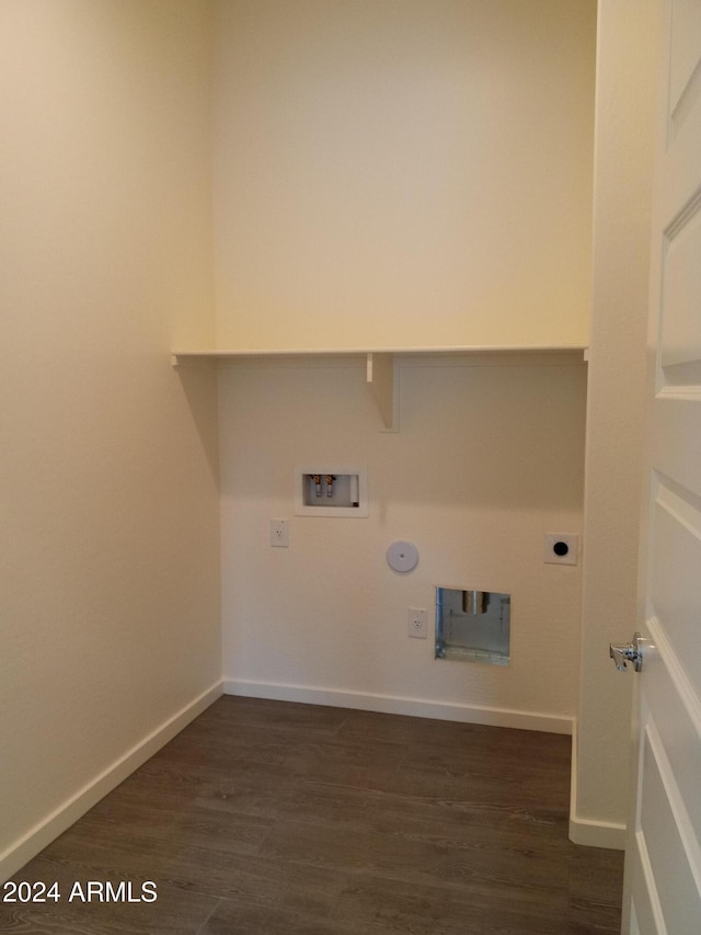 laundry room featuring hookup for a gas dryer, dark hardwood / wood-style flooring, washer hookup, and hookup for an electric dryer