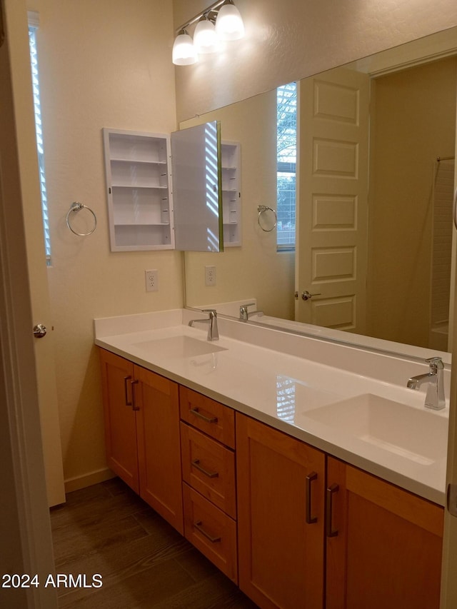 bathroom featuring vanity and wood-type flooring