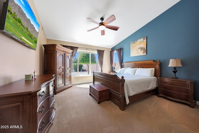 26647 N 43rd St N, Cave Creek, AZ 85331 - bedroom featuring light carpet, lofted ceiling, and ceiling fan