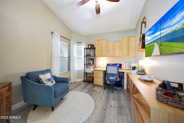 26647 N 43rd St N, Cave Creek, AZ 85331 - home office featuring built in desk, light wood-type flooring, and ceiling fan