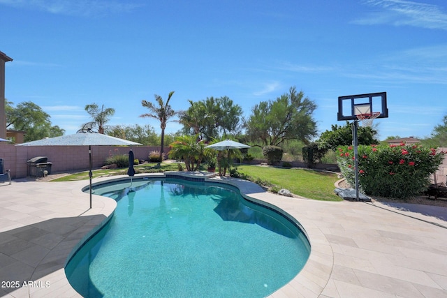 26647 N 43rd St N, Cave Creek, AZ 85331 - view of pool with a fenced backyard, a patio area, and grilling area