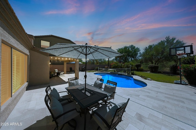 26647 N 43rd St N, Cave Creek, AZ 85331 - swimming pool with a patio, outdoor dining area, and a fenced backyard