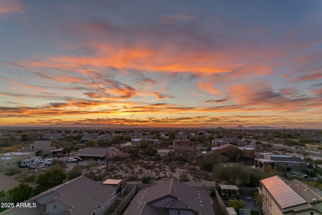 view of aerial view at dusk